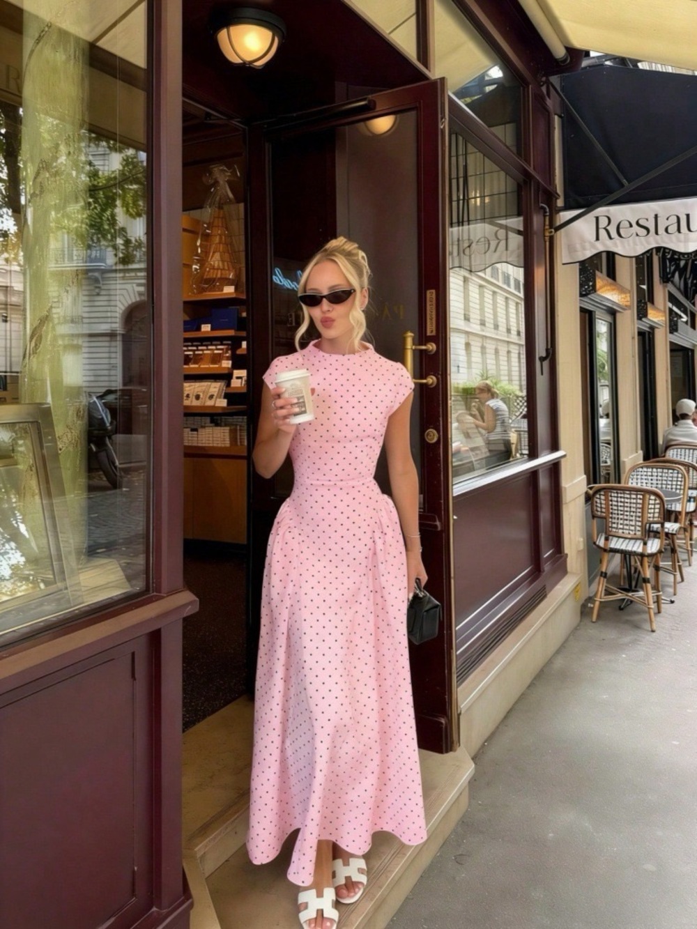 Elegant Pink Polka Dot Midi Dress